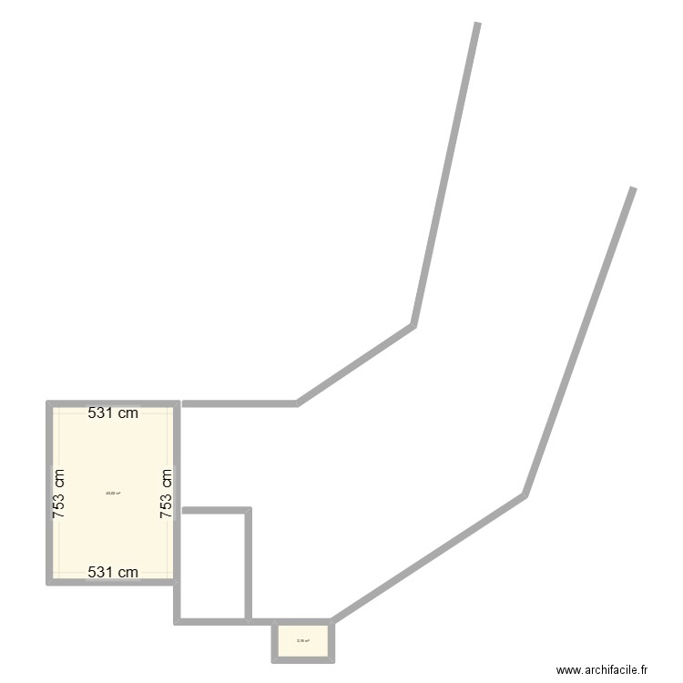 Maison en L . Plan de 2 pièces et 43 m2