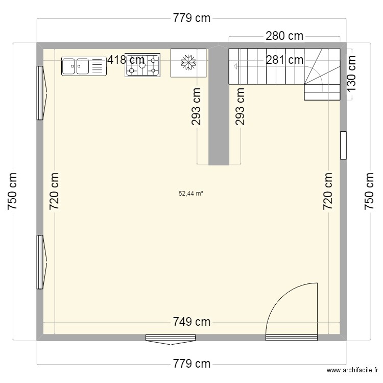 maison2. Plan de 1 pièce et 52 m2