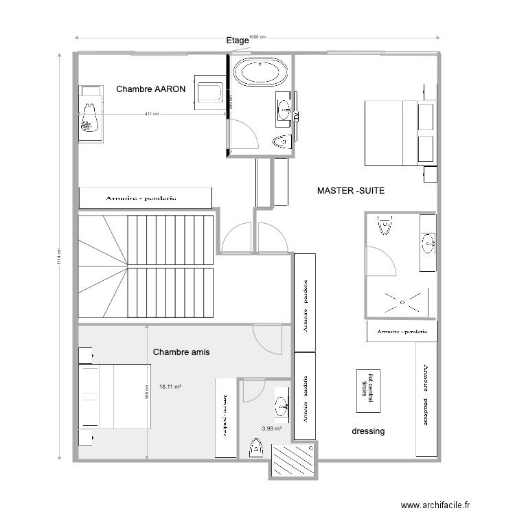 étage avec 3 ch et 3 salles de bains. Plan de 0 pièce et 0 m2