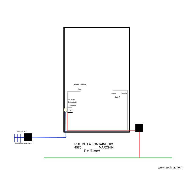 Fontaine 8/1. Plan de 1 pièce et 39 m2