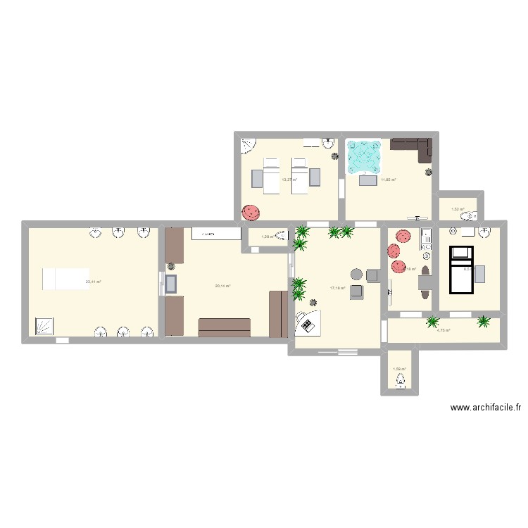 hammam. Plan de 11 pièces et 110 m2