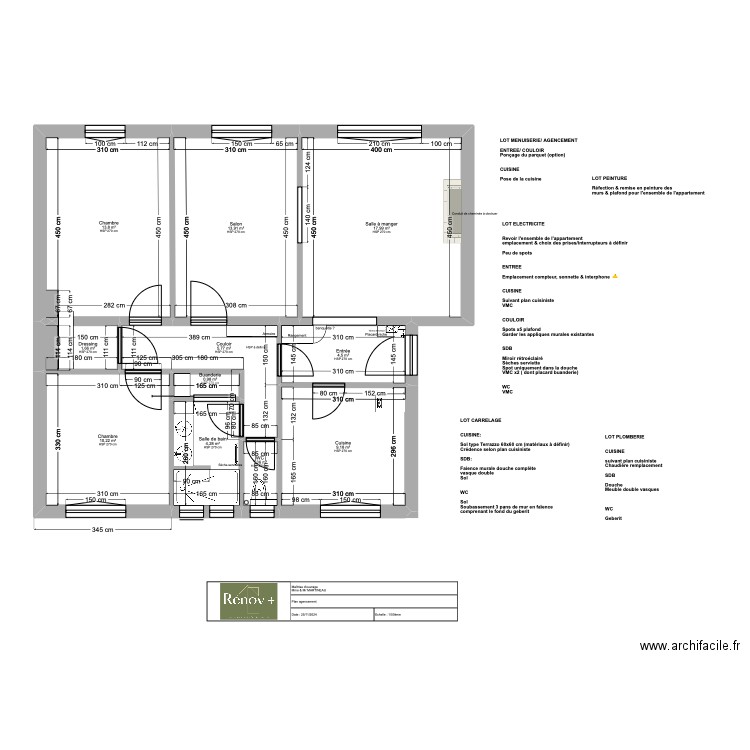 Projet Carmélites plan complet. Plan de 11 pièces et 84 m2