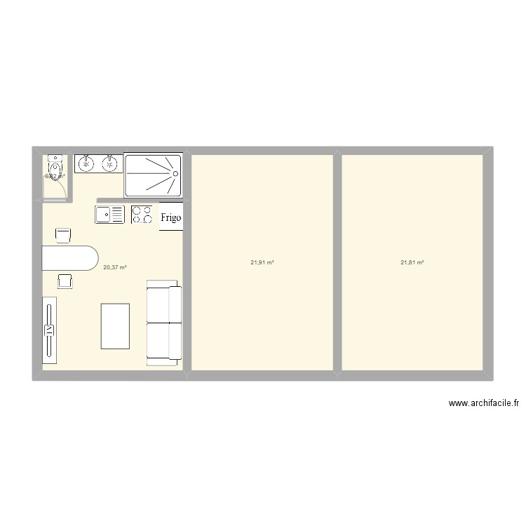 STUDIO 22M². Plan de 4 pièces et 65 m2