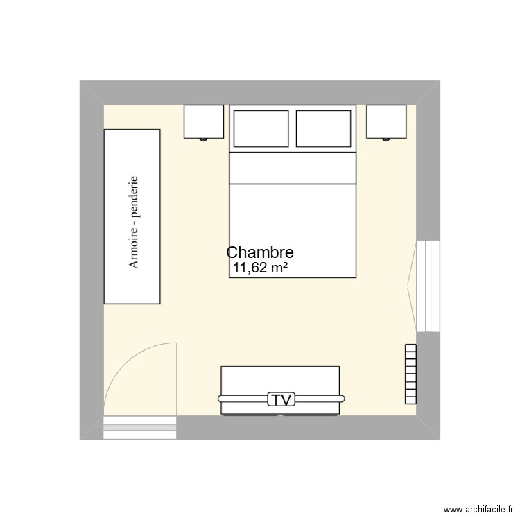 chambre arielle. Plan de 1 pièce et 12 m2