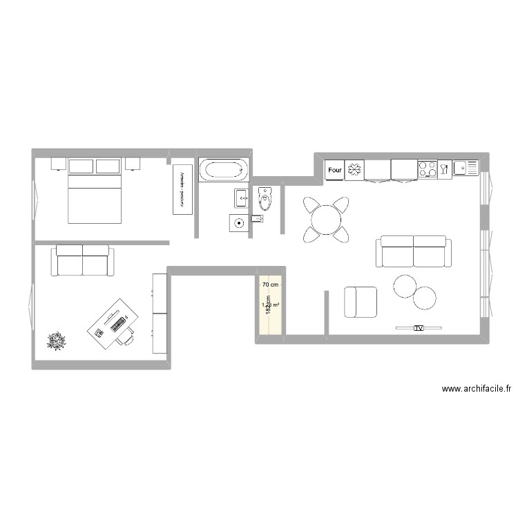 Plan Aubépine initial. Plan de 1 pièce et 1 m2