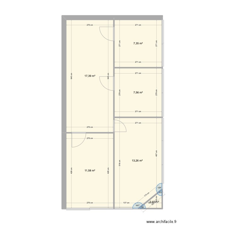 bureau Sol 1. Plan de 6 pièces et 58 m2