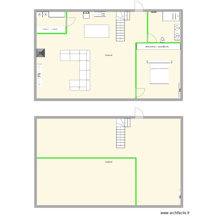 loft. Plan de 2 pièces et 226 m2