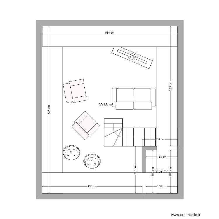 Etage 2023-09. Plan de 2 pièces et 42 m2