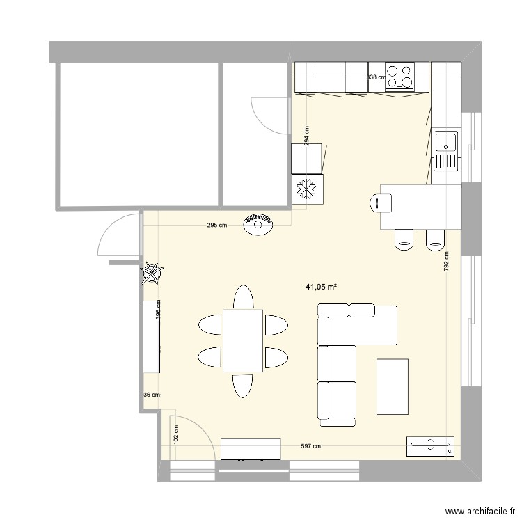 CUISINE SALON agrandi. Plan de 0 pièce et 0 m2