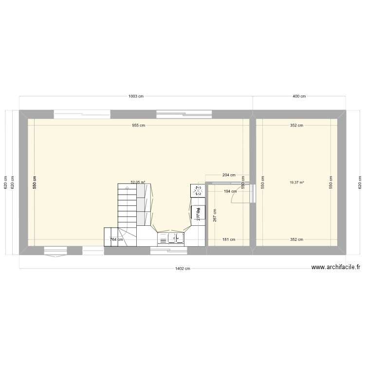 Base maison rdc cuisine. Plan de 2 pièces et 71 m2