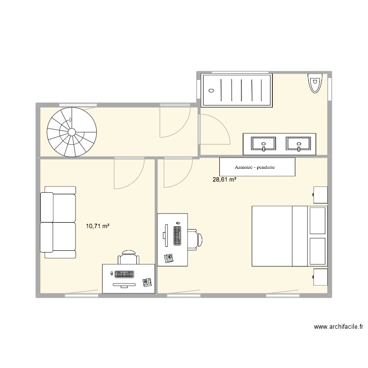 marseille2. Plan de 2 pièces et 39 m2