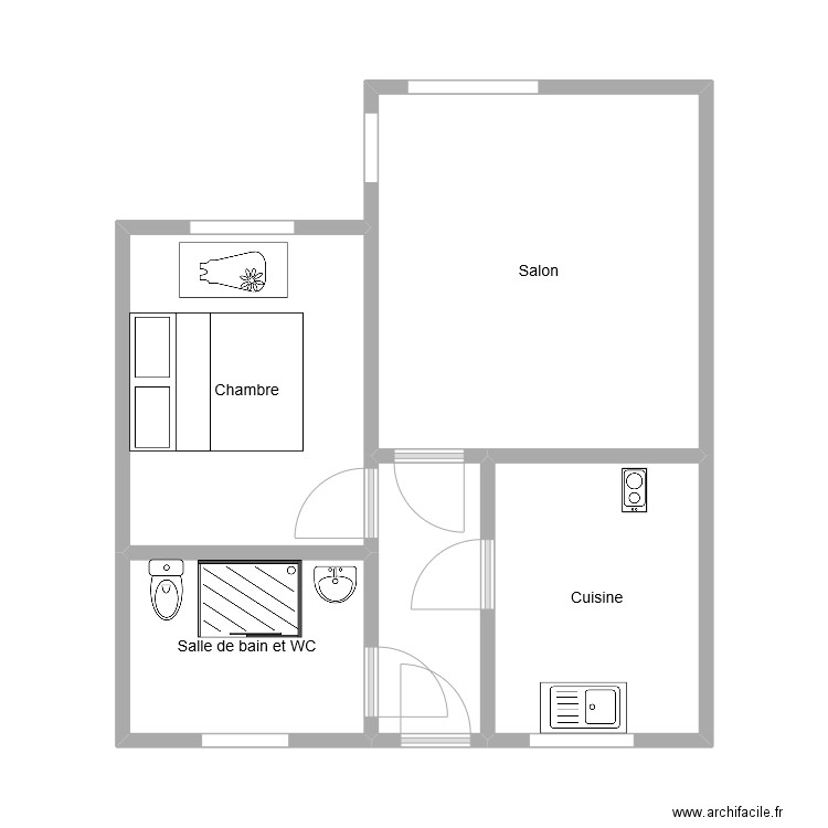 1 ravel. Plan de 5 pièces et 41 m2