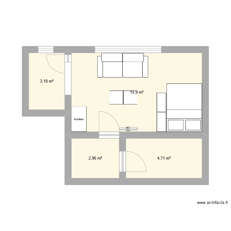 ponscarme echelle. Plan de 4 pièces et 27 m2