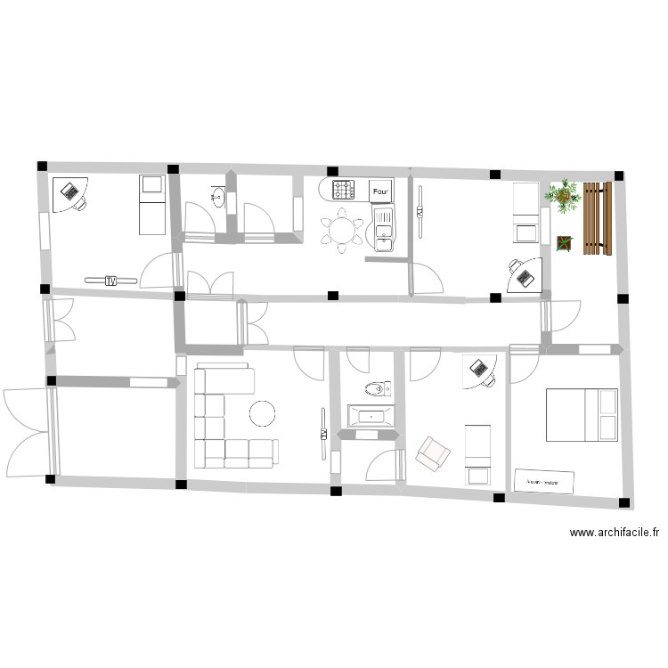 maison 2. Plan de 6 pièces et 77 m2