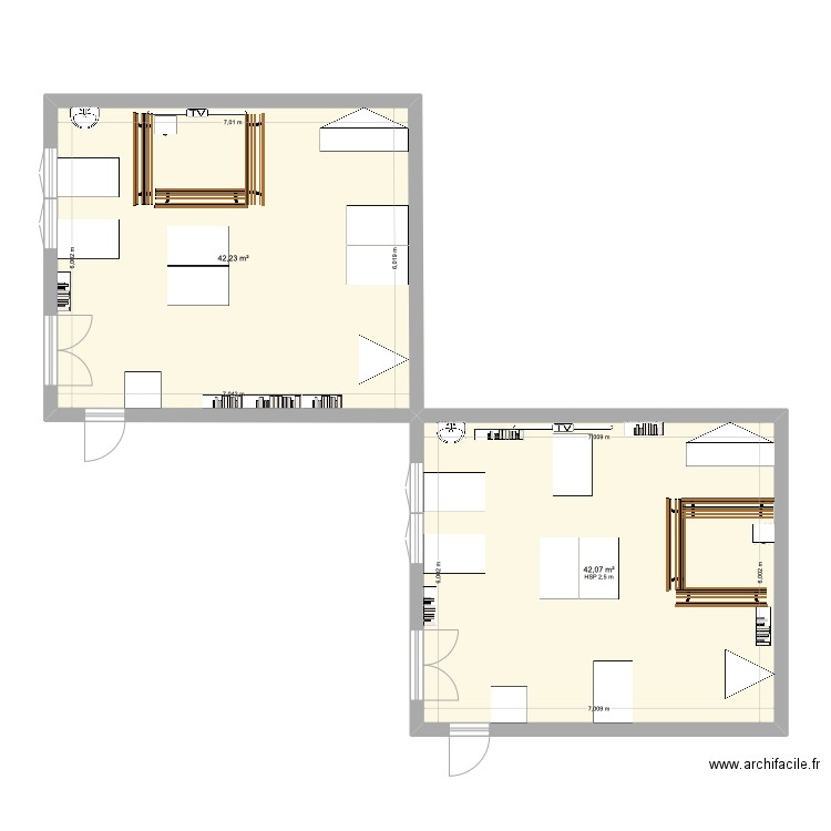 CLASSE 2. Plan de 2 pièces et 84 m2