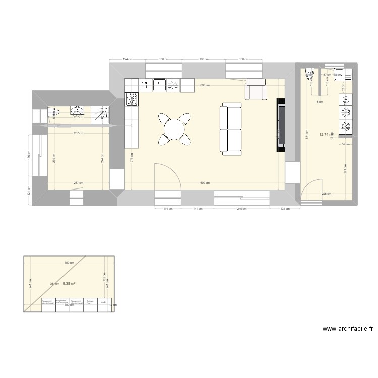 Maison RDC  avec amenagements. Plan de 5 pièces et 65 m2