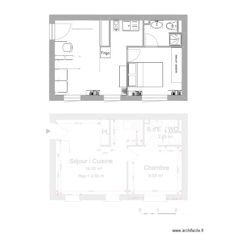 Appart. Plan de 6 pièces et 30 m2