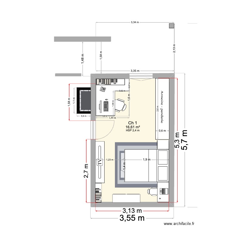 Ch 1. Plan de 1 pièce et 17 m2