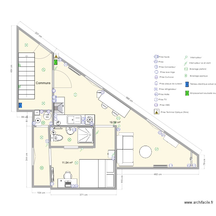 Maldoyenne rdc - elec + commun. Plan de 5 pièces et 42 m2