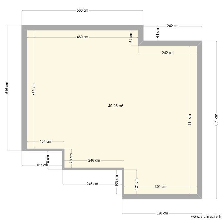 Merelle. Plan de 1 pièce et 40 m2