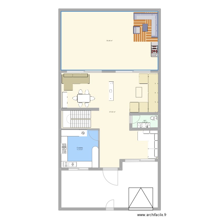 RDC. Plan de 4 pièces et 142 m2