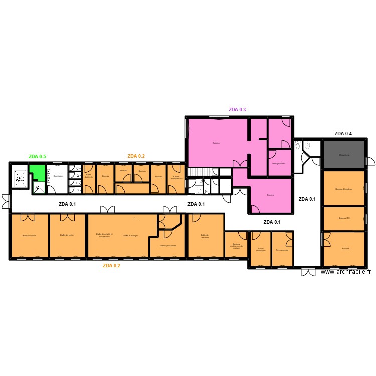 Afor Rdc zoning 1. Plan de 38 pièces et 290 m2