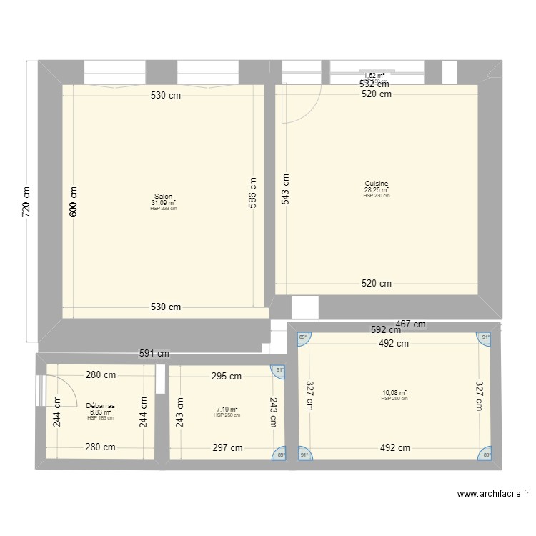 pissotte. Plan de 6 pièces et 91 m2