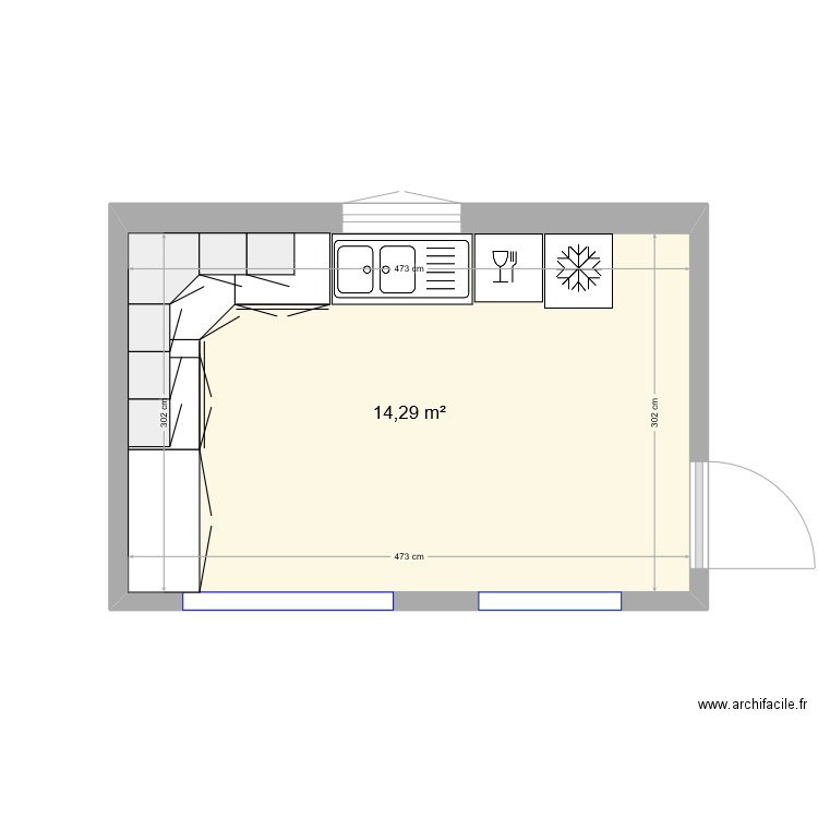 Cuisine 1. Plan de 1 pièce et 14 m2