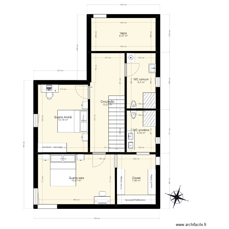 Casa X étage. Plan de 7 pièces et 68 m2