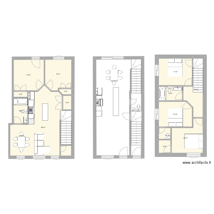 Idee duplex boul edouard v2. Plan de 13 pièces et 110 m2