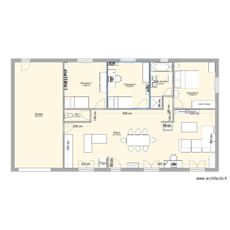 Plan final. Plan de 7 pièces et 124 m2