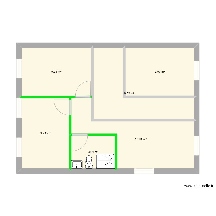 17 Besson RDC. Plan de 6 pièces et 54 m2