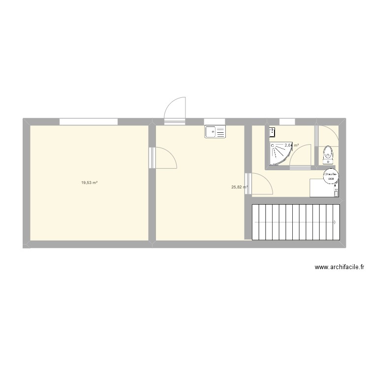 the second 1er etage. Plan de 3 pièces et 48 m2