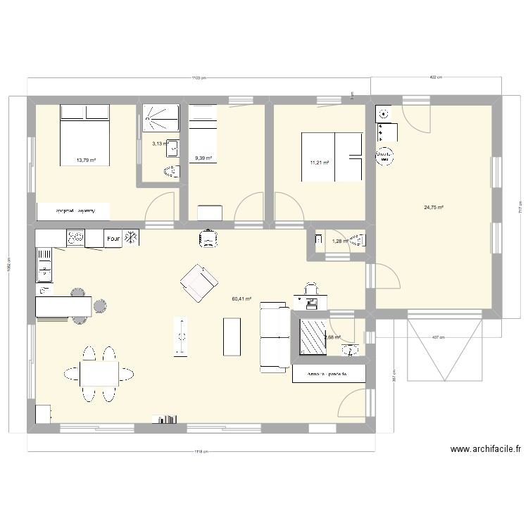 clandry. Plan de 8 pièces et 127 m2