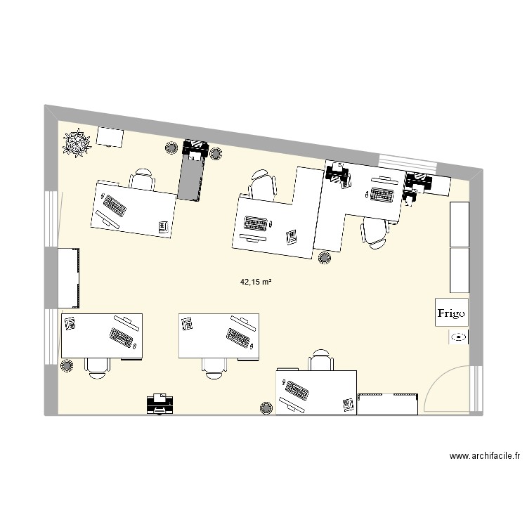 BUREAU B212. Plan de 1 pièce et 42 m2