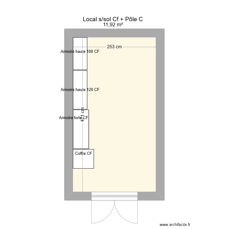 Local S/sol. Plan de 1 pièce et 12 m2