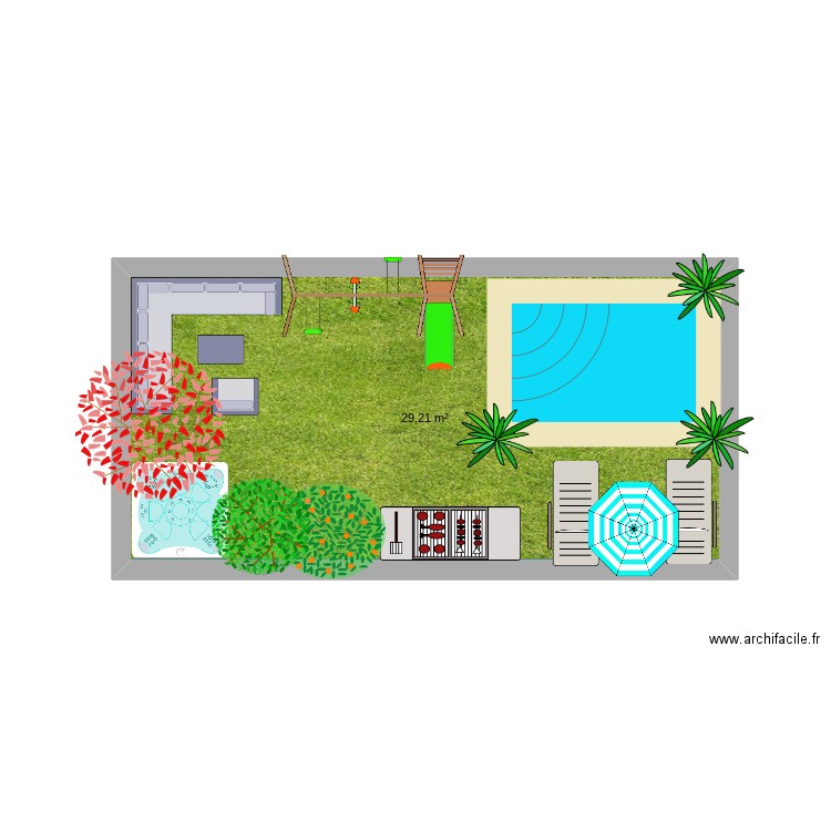 jardin. Plan de 1 pièce et 29 m2