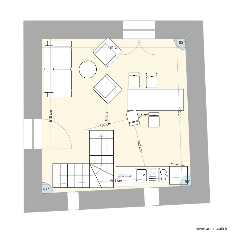 Bergerie ET0-1.3. Plan de 2 pièces et 48 m2