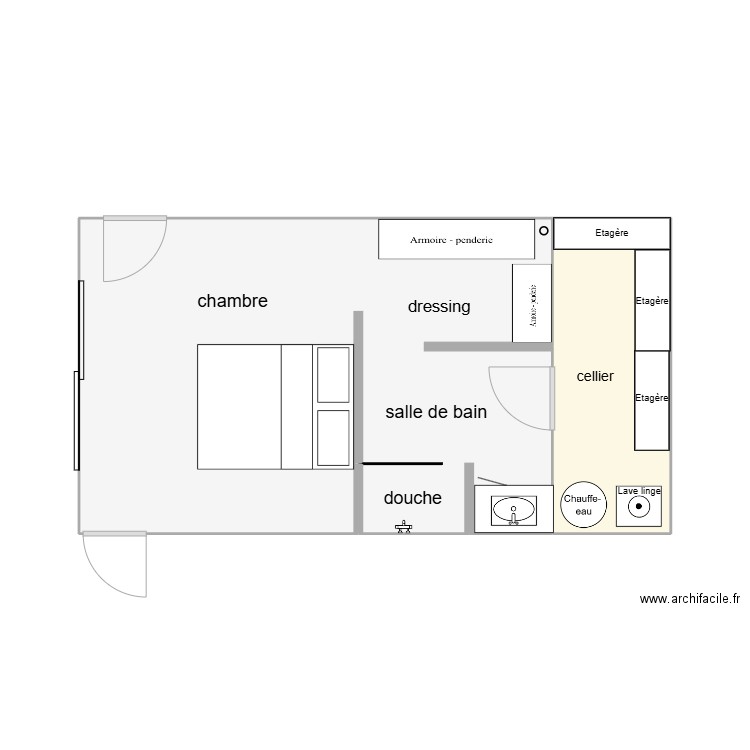 chambre. Plan de 2 pièces et 29 m2