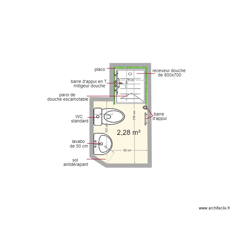 mouissat jamila. Plan de 1 pièce et 2 m2