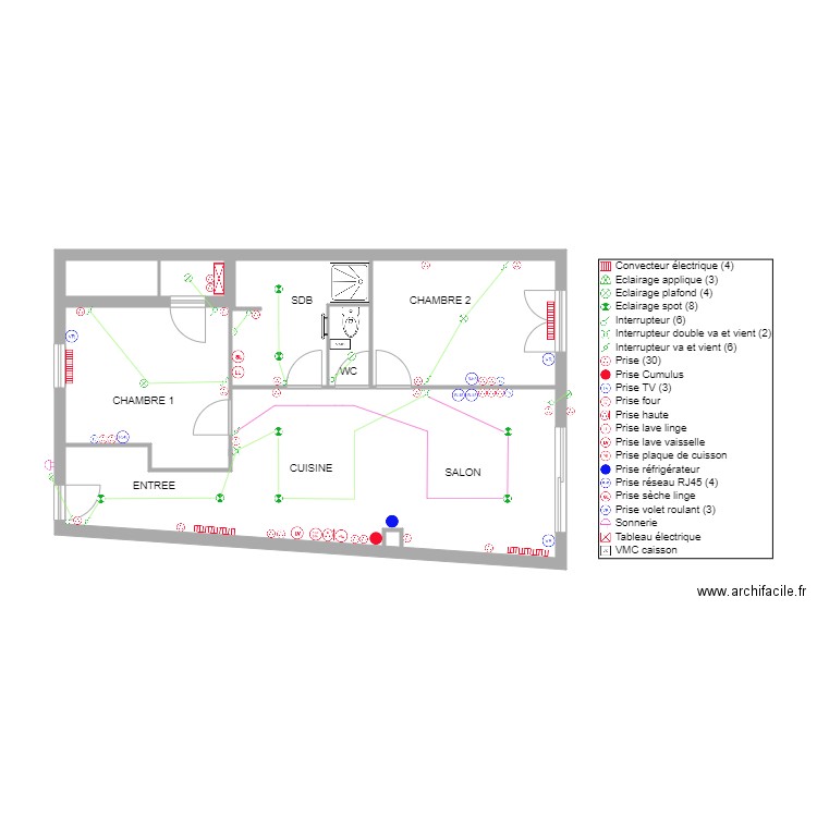 schéma élect appart 1a. Plan de 0 pièce et 0 m2