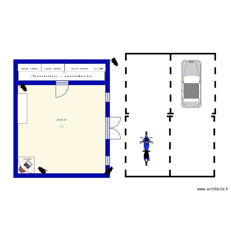 projet grcf. Plan de 1 pièce et 38 m2