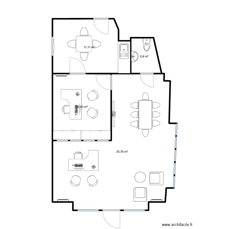 Plan Local Meublé. Plan de 4 pièces et 58 m2