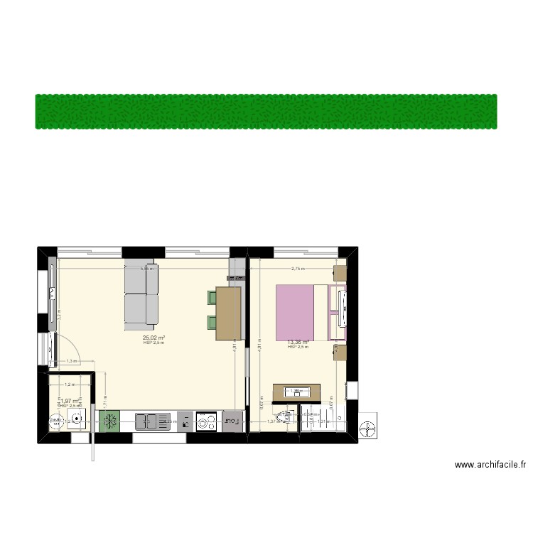 PROJET RBNB2. Plan de 3 pièces et 40 m2