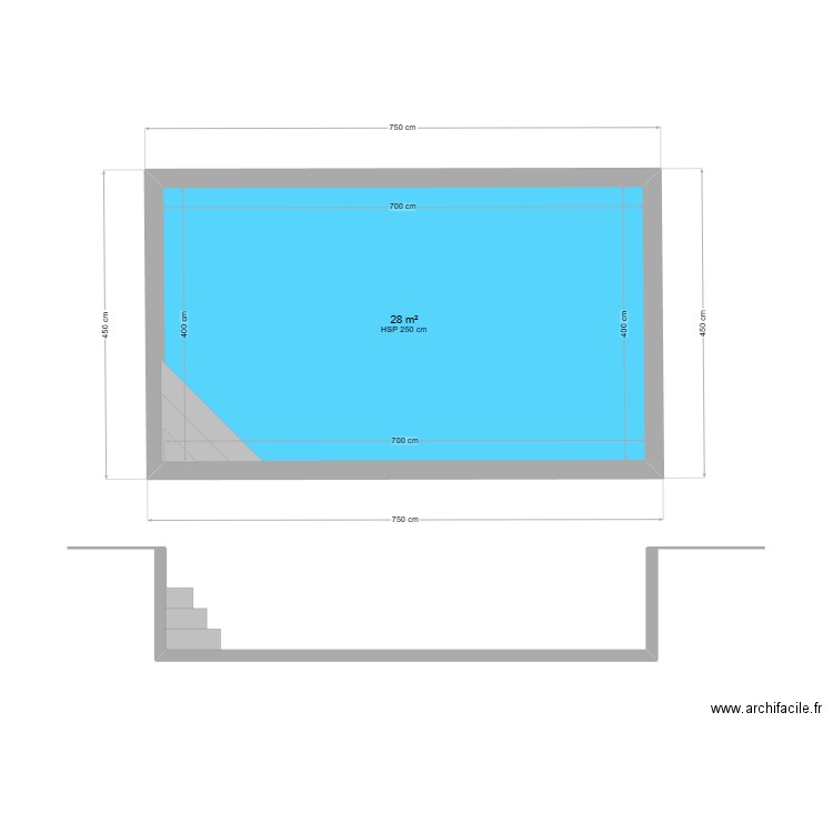 Plan en coupe piscine 1. Plan de 1 pièce et 28 m2