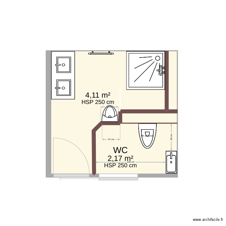 Robert D Implantation SDB -1. Plan de 2 pièces et 6 m2