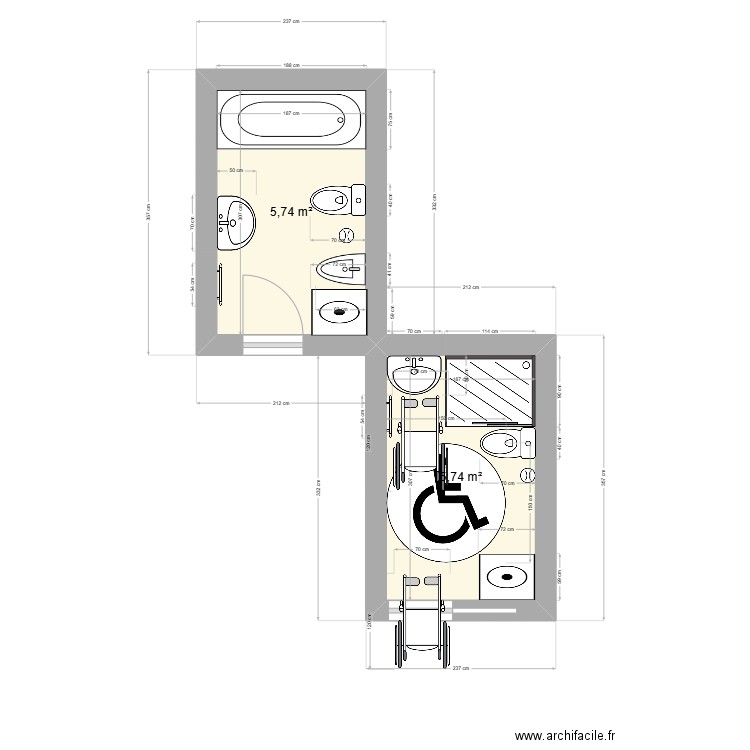 Toilette. Plan de 1 pièce et 6 m2