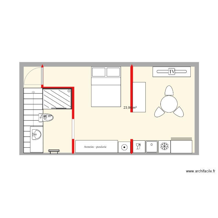 STUDIO GARAGE - Plan 2 pièces 32 m2 dessiné par Jro30530