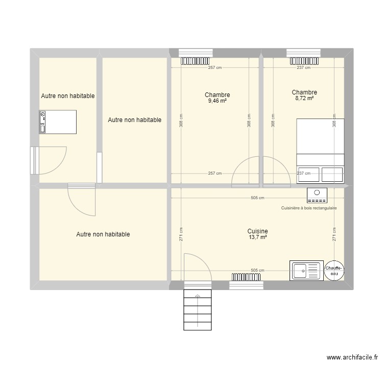 duguenet1. Plan de 6 pièces et 55 m2