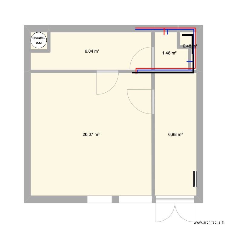 Plan plomberie local CMCT. Plan de 5 pièces et 35 m2